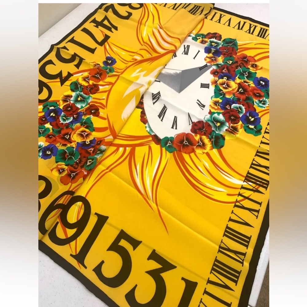 ESCADA Luxury 100% Silk Scarf Yellow Red White Black Large Square